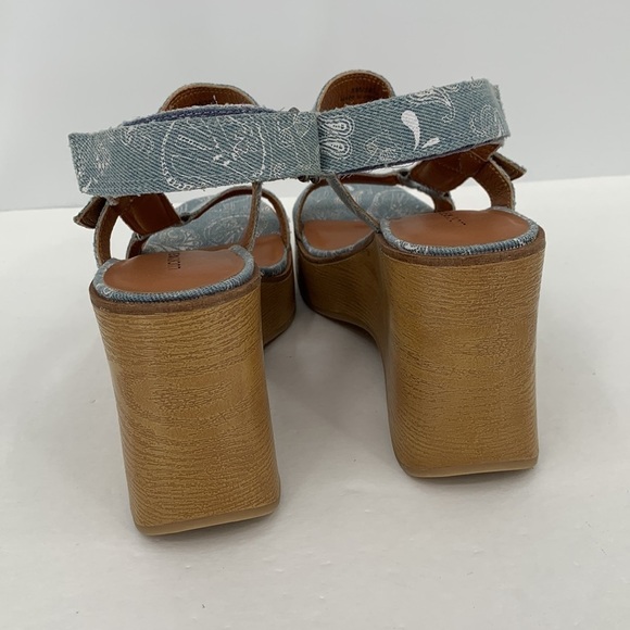 Lucky Brand Demmia wedge platform wood sandal shoe strappy printed denim new 8 - Picture 6 of 7